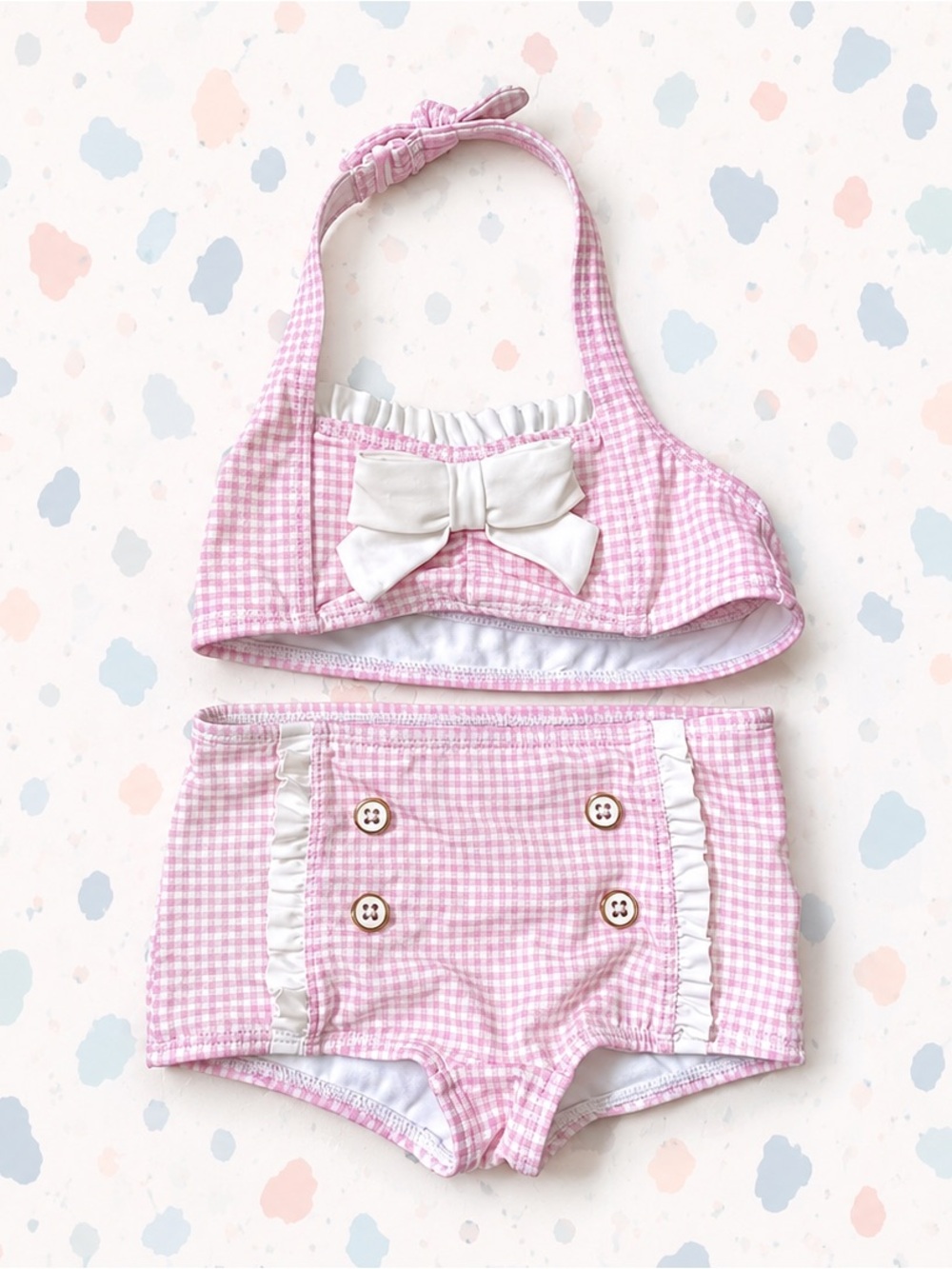 Janie & Jack Pink Gingham Retro 2-Piece Halter Top Toddler Girl’s Swimsuit - 2T
